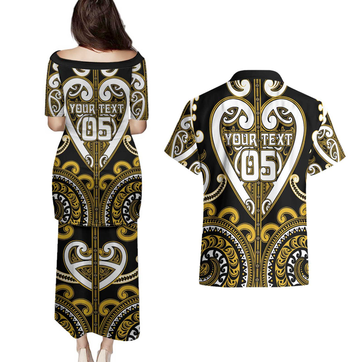 Custom Aotearoa Taranaki Couples Matching Puletasi and Hawaiian Shirt Maori Tribal Pattern LT05 - Polynesian Pride