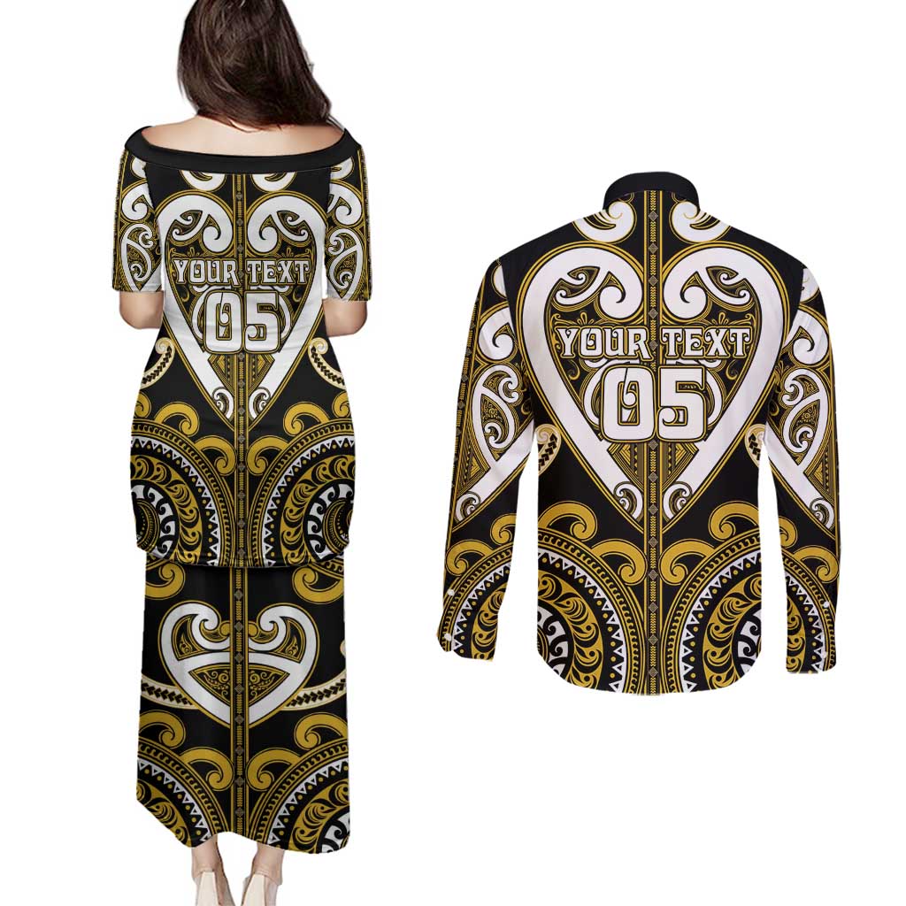 Custom Aotearoa Taranaki Couples Matching Puletasi and Long Sleeve Button Shirt Maori Tribal Pattern LT05 - Polynesian Pride
