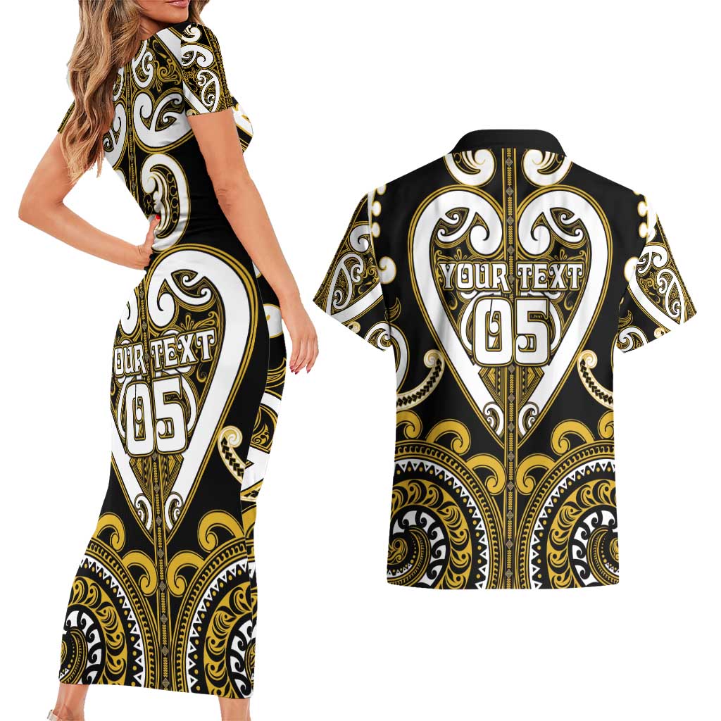 Custom Aotearoa Taranaki Couples Matching Short Sleeve Bodycon Dress and Hawaiian Shirt Maori Tribal Pattern LT05 - Polynesian Pride