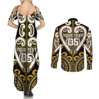 Custom Aotearoa Taranaki Couples Matching Summer Maxi Dress and Long Sleeve Button Shirt Maori Tribal Pattern LT05 - Polynesian Pride