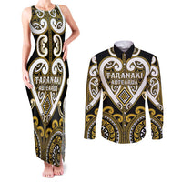 Custom Aotearoa Taranaki Couples Matching Tank Maxi Dress and Long Sleeve Button Shirt Maori Tribal Pattern LT05 Yellow - Polynesian Pride