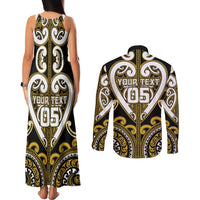 Custom Aotearoa Taranaki Couples Matching Tank Maxi Dress and Long Sleeve Button Shirt Maori Tribal Pattern LT05 - Polynesian Pride
