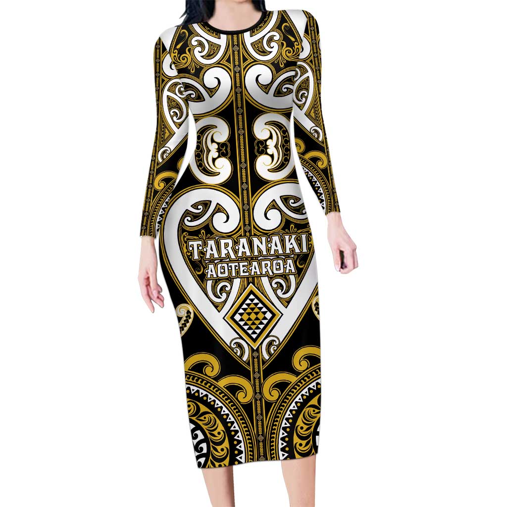 Custom Aotearoa Taranaki Family Matching Long Sleeve Bodycon Dress and Hawaiian Shirt Maori Tribal Pattern LT05 Mom's Dress Yellow - Polynesian Pride