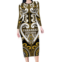 Custom Aotearoa Taranaki Family Matching Long Sleeve Bodycon Dress and Hawaiian Shirt Maori Tribal Pattern LT05 Mom's Dress Yellow - Polynesian Pride