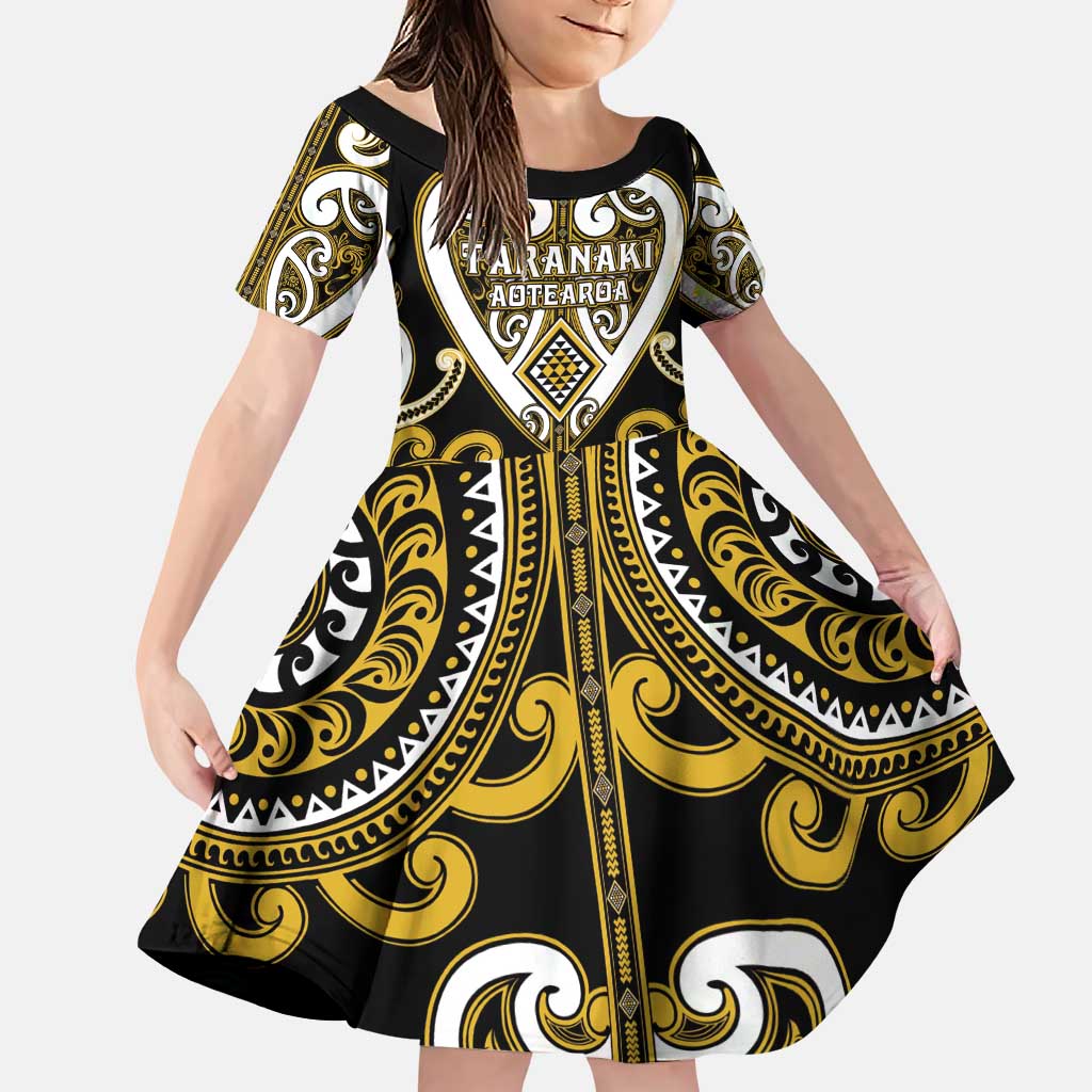 Custom Aotearoa Taranaki Family Matching Puletasi and Hawaiian Shirt Maori Tribal Pattern LT05 Daughter's Dress Yellow - Polynesian Pride
