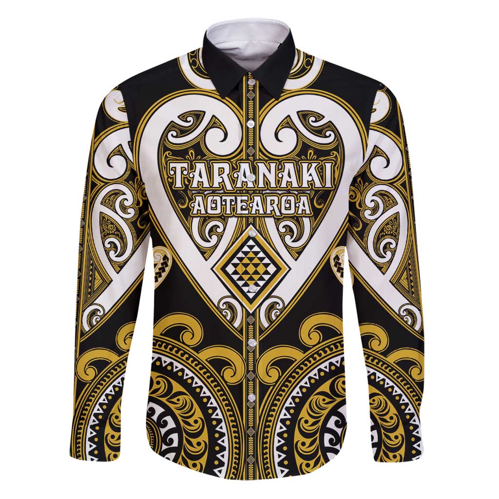 Custom Aotearoa Taranaki Family Matching Puletasi and Hawaiian Shirt Maori Tribal Pattern LT05 Dad's Shirt - Long Sleeve Yellow - Polynesian Pride