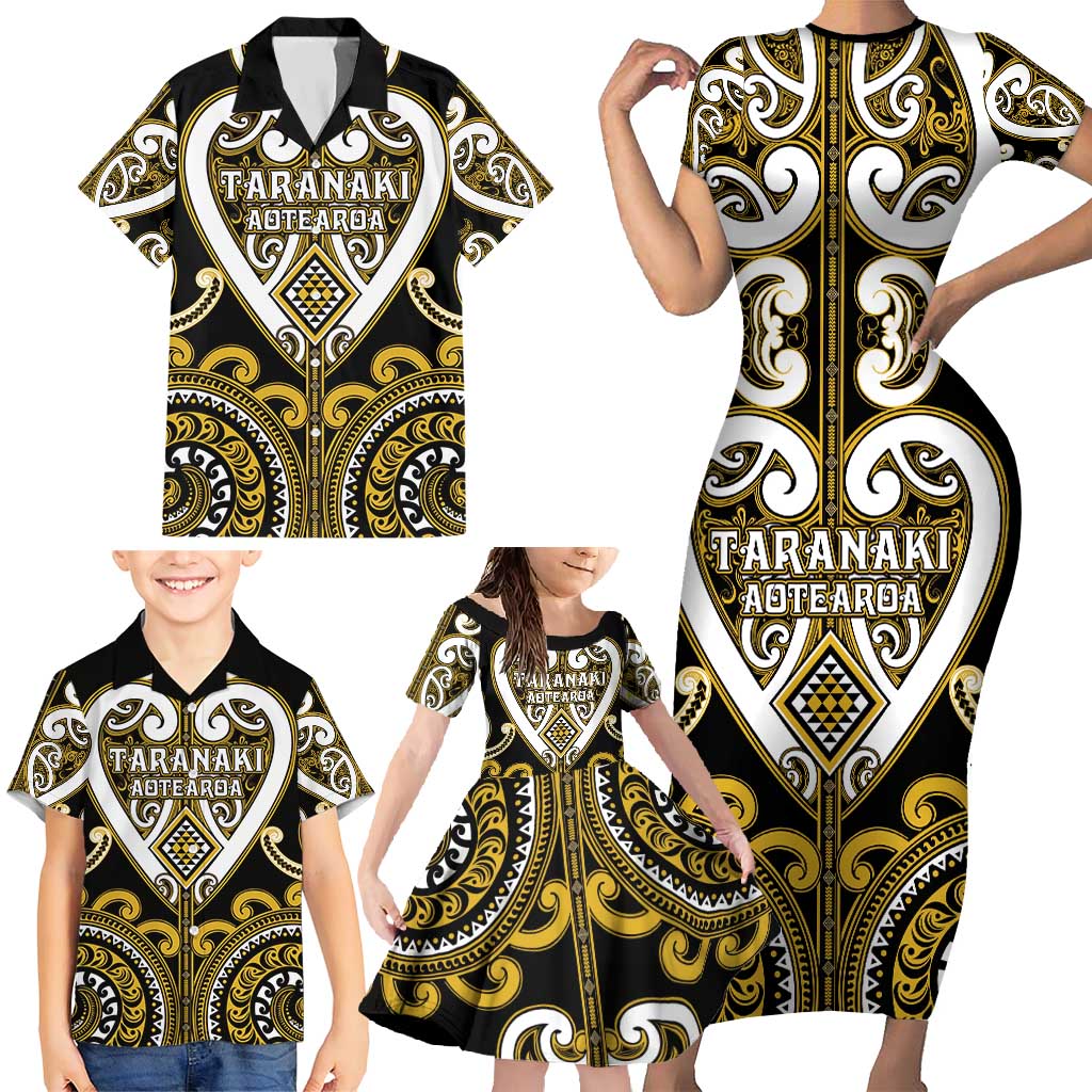 Custom Aotearoa Taranaki Family Matching Short Sleeve Bodycon Dress and Hawaiian Shirt Maori Tribal Pattern LT05 - Polynesian Pride