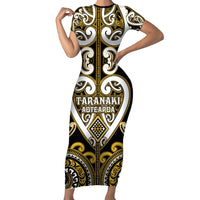 Custom Aotearoa Taranaki Family Matching Short Sleeve Bodycon Dress and Hawaiian Shirt Maori Tribal Pattern LT05 Mom's Dress Yellow - Polynesian Pride