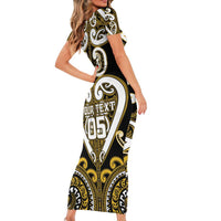 Custom Aotearoa Taranaki Family Matching Short Sleeve Bodycon Dress and Hawaiian Shirt Maori Tribal Pattern LT05 - Polynesian Pride