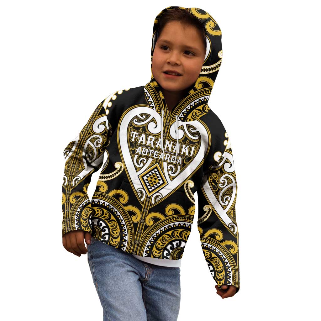 Custom Aotearoa Taranaki Kid Hoodie Maori Tribal Pattern