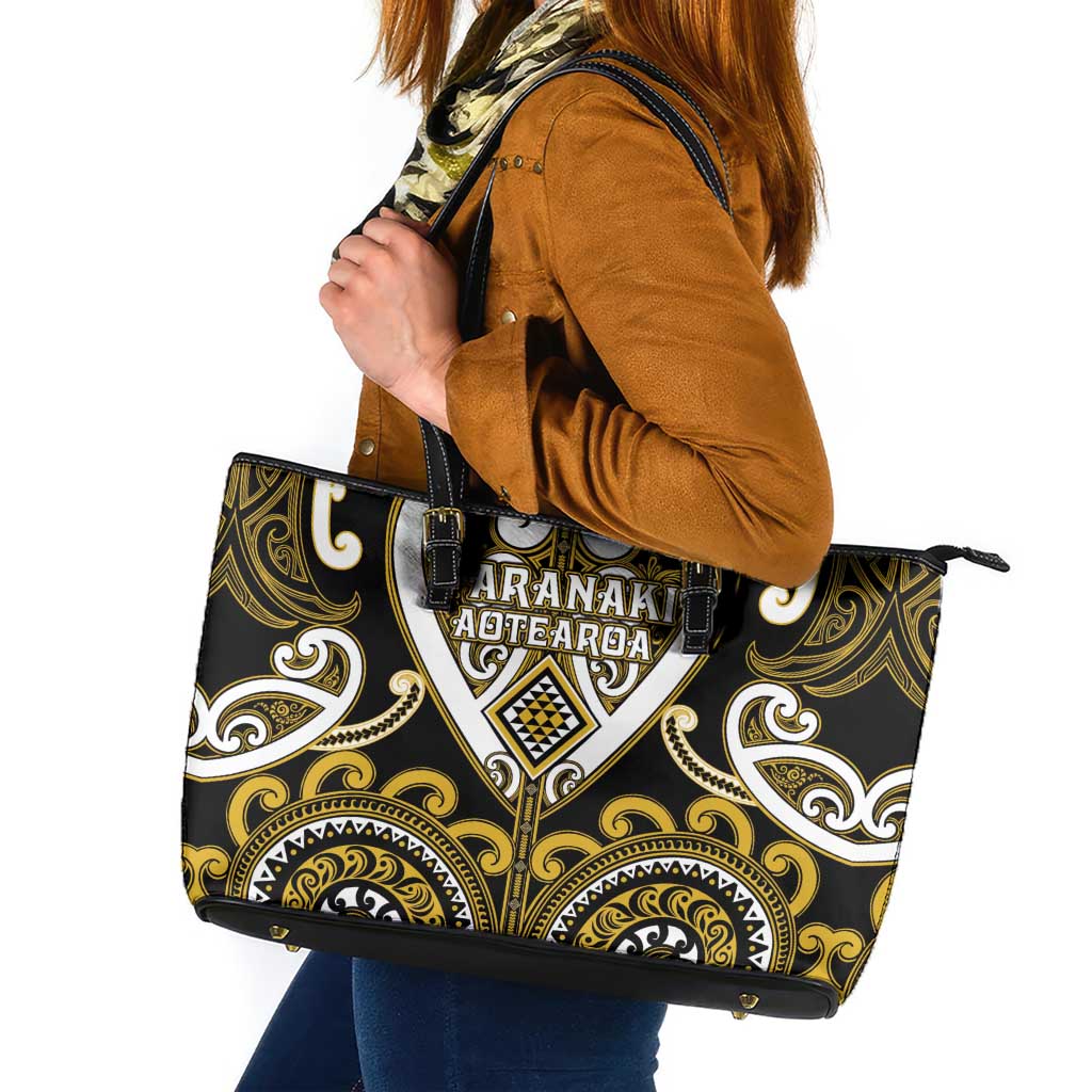 Aotearoa Taranaki Leather Tote Bag Maori Tribal Pattern