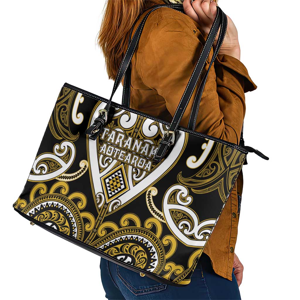 Aotearoa Taranaki Leather Tote Bag Maori Tribal Pattern