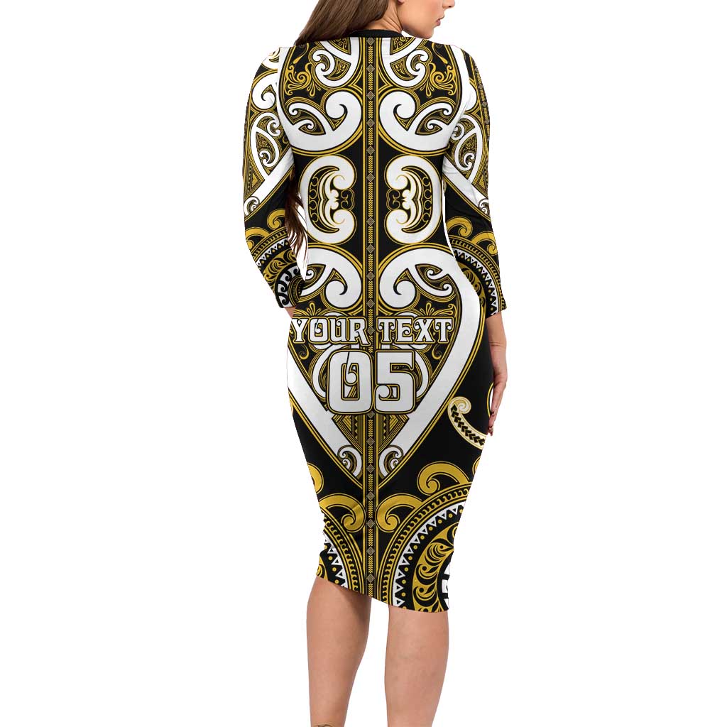 Custom Aotearoa Taranaki Long Sleeve Bodycon Dress Maori Tribal Pattern