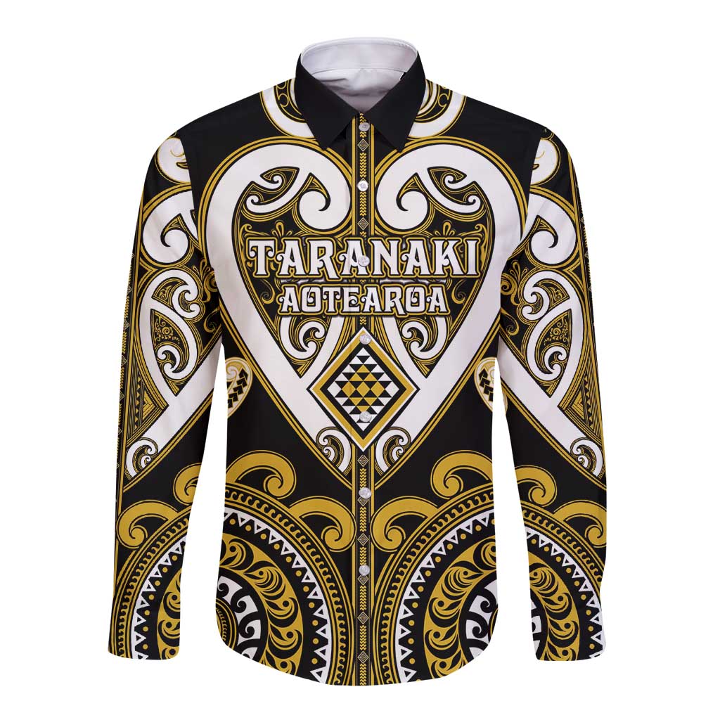 Custom Aotearoa Taranaki Long Sleeve Button Shirt Maori Tribal Pattern LT05 Unisex Yellow - Polynesian Pride