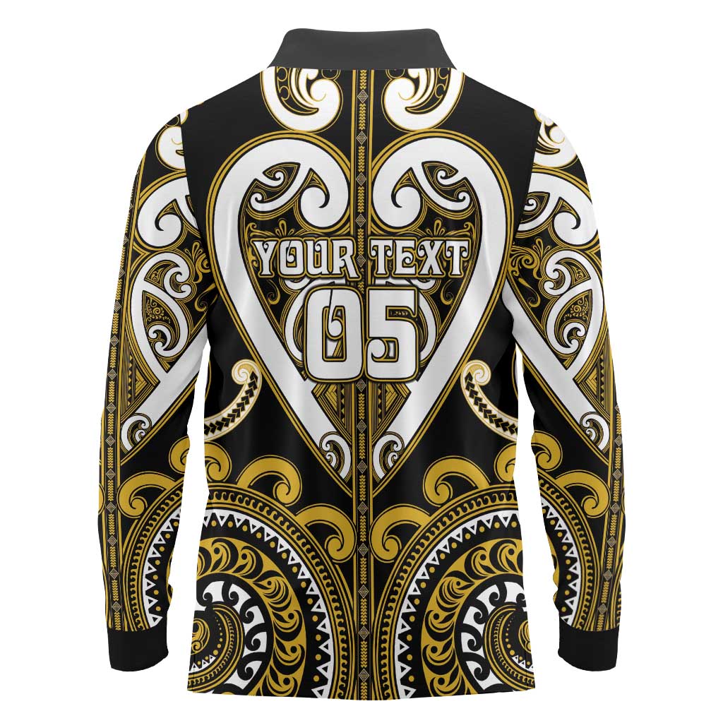 Custom Aotearoa Taranaki Long Sleeve Polo Shirt Maori Tribal Pattern