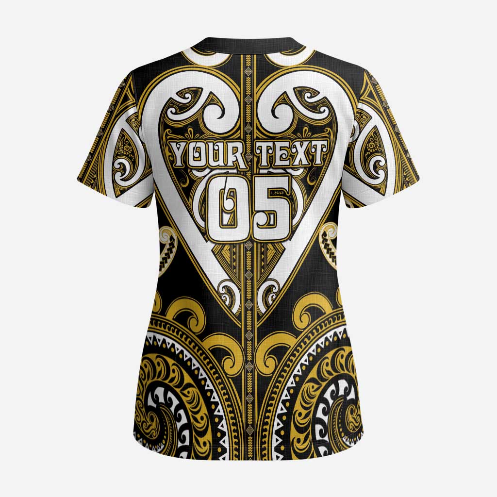 Custom Aotearoa Taranaki Scrub Top Maori Tribal Pattern - Polynesian Pride