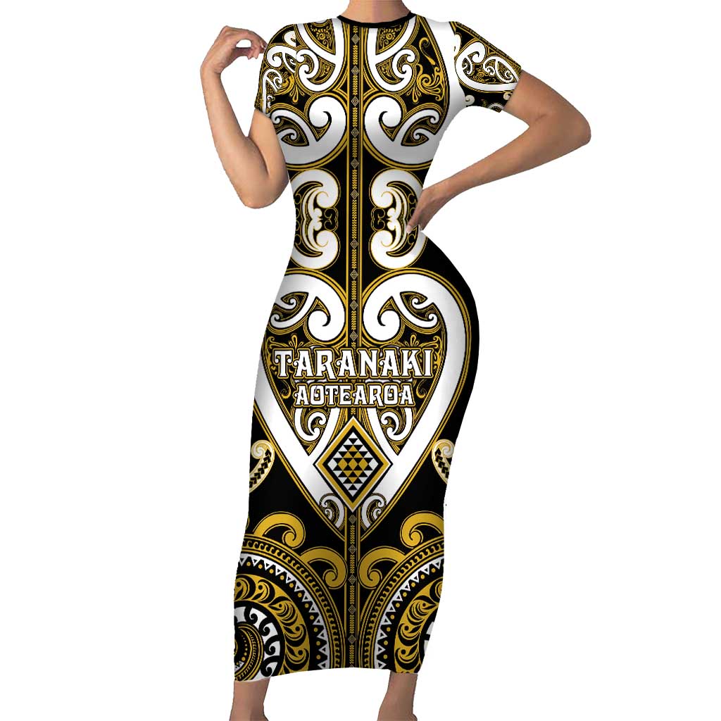 Custom Aotearoa Taranaki Short Sleeve Bodycon Dress Maori Tribal Pattern