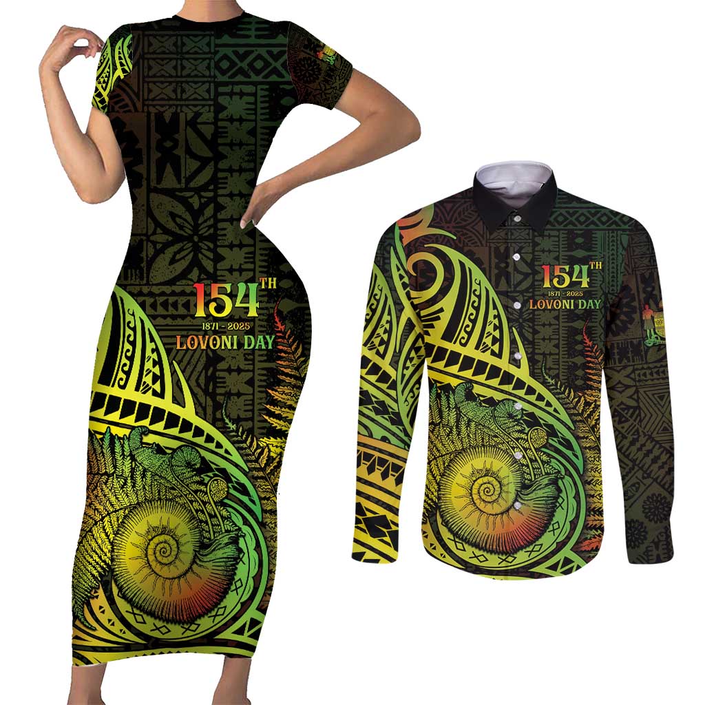 Personalised Fiji Lovoni Day Couples Matching Short Sleeve Bodycon Dress and Long Sleeve Button Shirt 154th Years