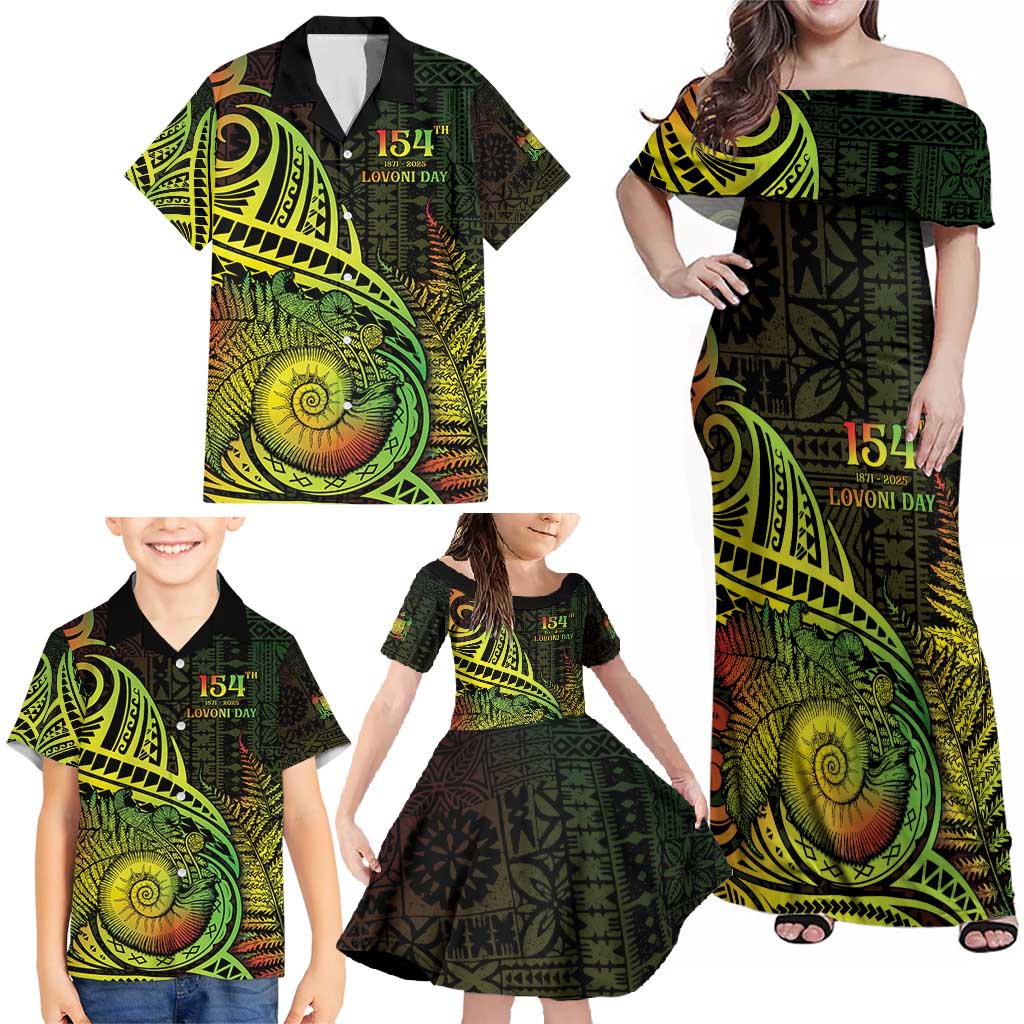 Personalised Fiji Lovoni Day Family Matching Off Shoulder Maxi Dress and Hawaiian Shirt 154th Years