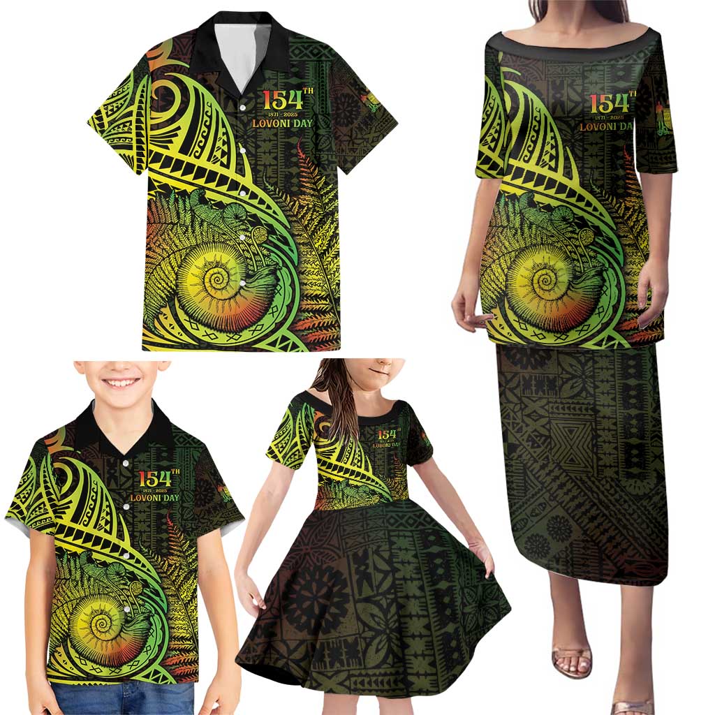 Personalised Fiji Lovoni Day Family Matching Puletasi and Hawaiian Shirt 154th Years