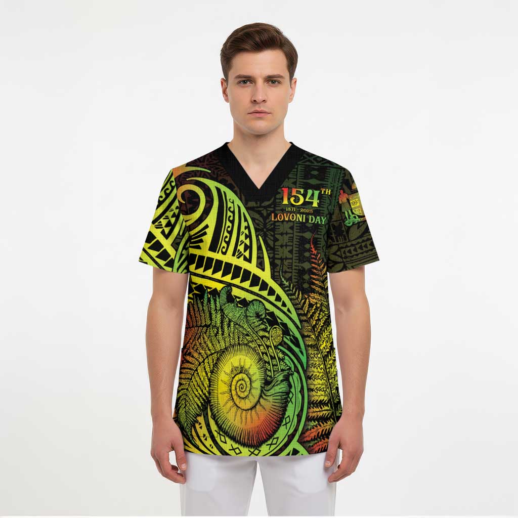 Personalised Fiji Lovoni Day Scrub Top 154th Years - Polynesian Pride
