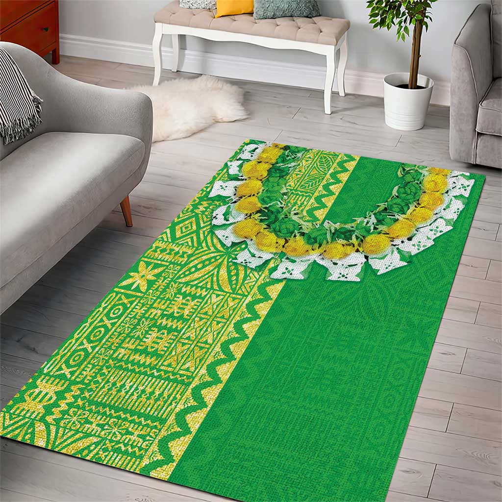Fiji Lovoni Area Rug Fijian Tapa Salusalu Green Glitter