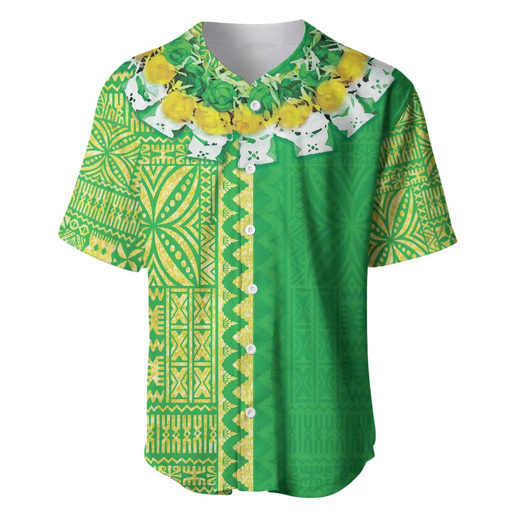 Fiji Lovoni Baseball Jersey Fijian Tapa Salusalu Green Glitter