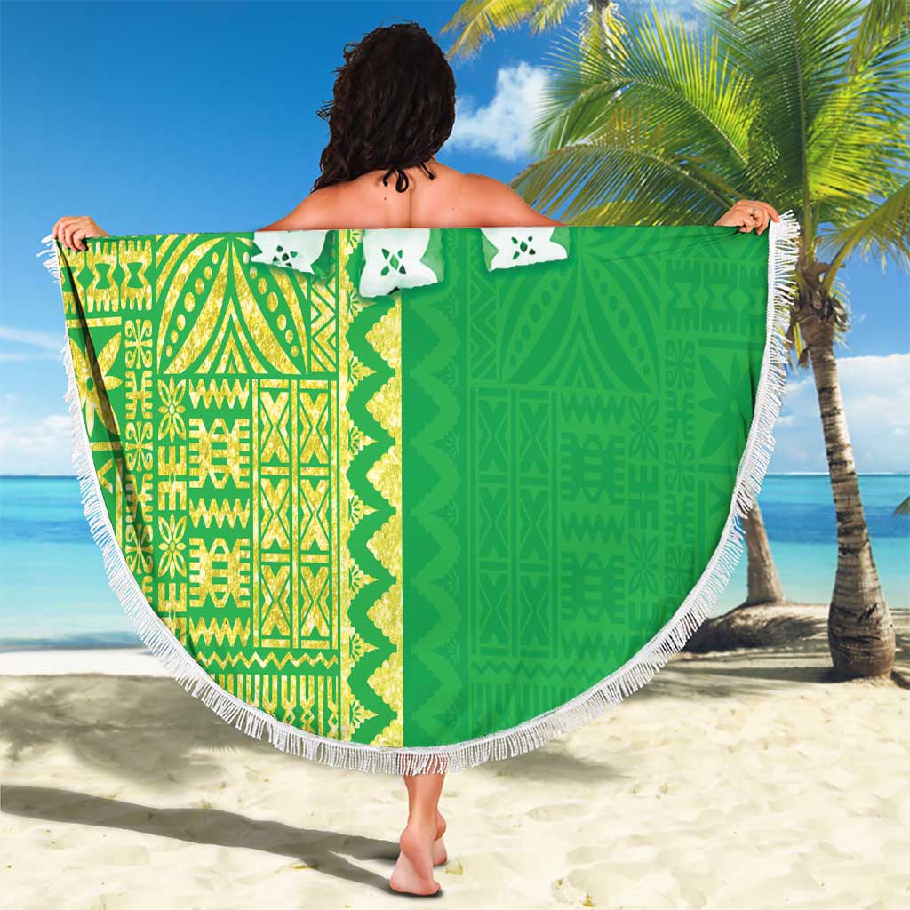 Fiji Lovoni Beach Blanket Fijian Tapa Salusalu Green Glitter