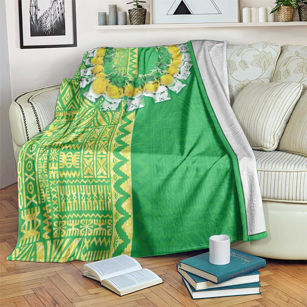 Fiji Lovoni Blanket Fijian Tapa Salusalu Green Glitter