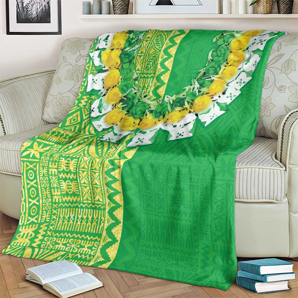 Fiji Lovoni Blanket Fijian Tapa Salusalu Green Glitter