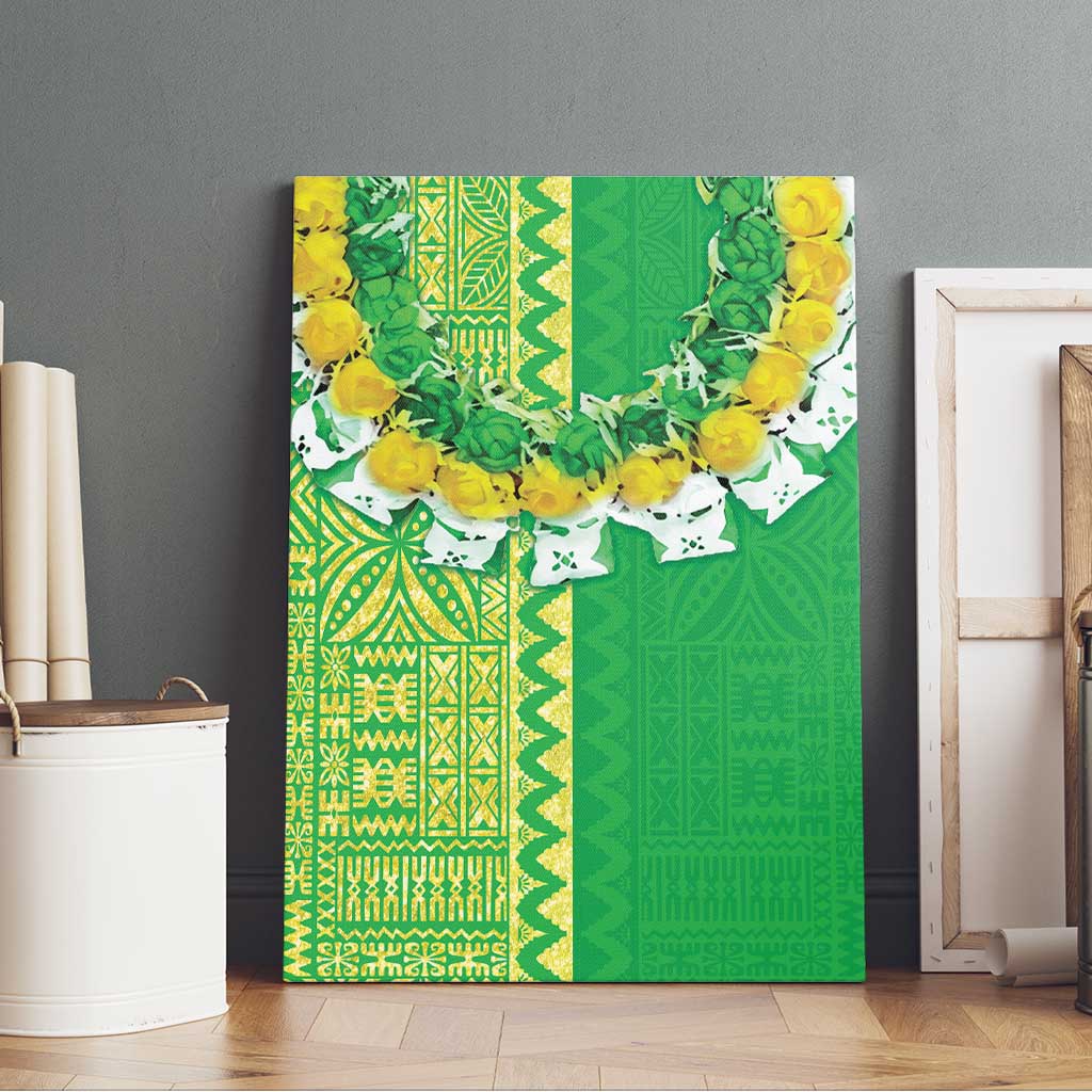 Fiji Lovoni Canvas Wall Art Fijian Tapa Salusalu Green Glitter
