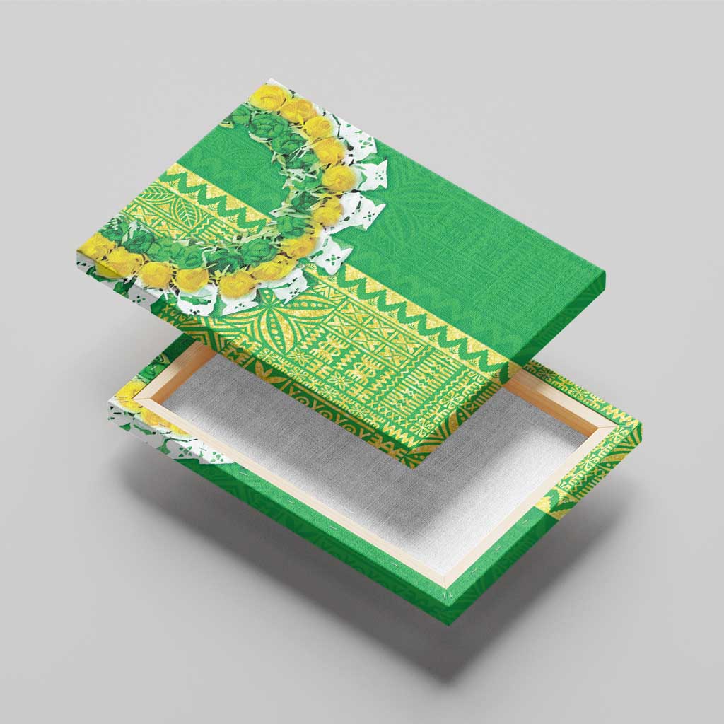 Fiji Lovoni Canvas Wall Art Fijian Tapa Salusalu Green Glitter