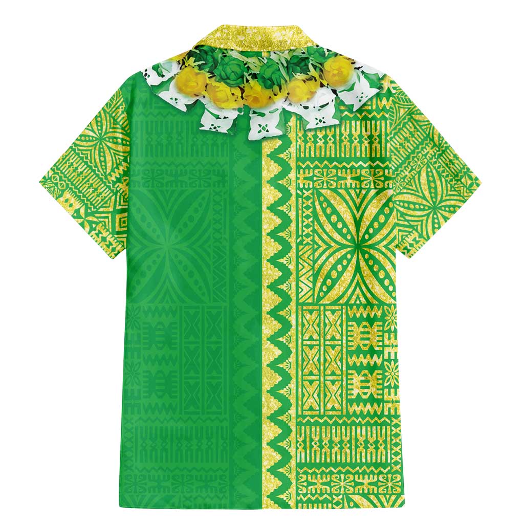 Fiji Lovoni Family Matching Mermaid Dress and Hawaiian Shirt Fijian Tapa Salusalu Green Glitter