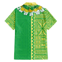 Fiji Lovoni Family Matching Off Shoulder Maxi Dress and Hawaiian Shirt Fijian Tapa Salusalu Green Glitter