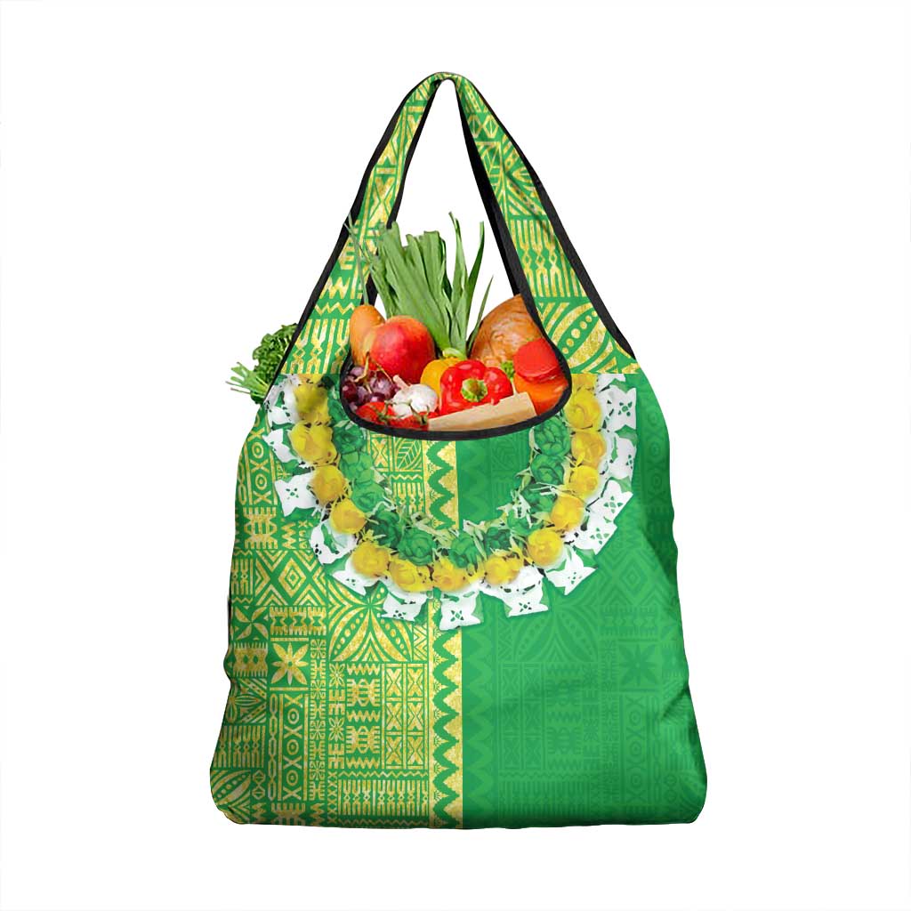 Fiji Lovoni Grocery Bag Fijian Tapa Salusalu Green Glitter