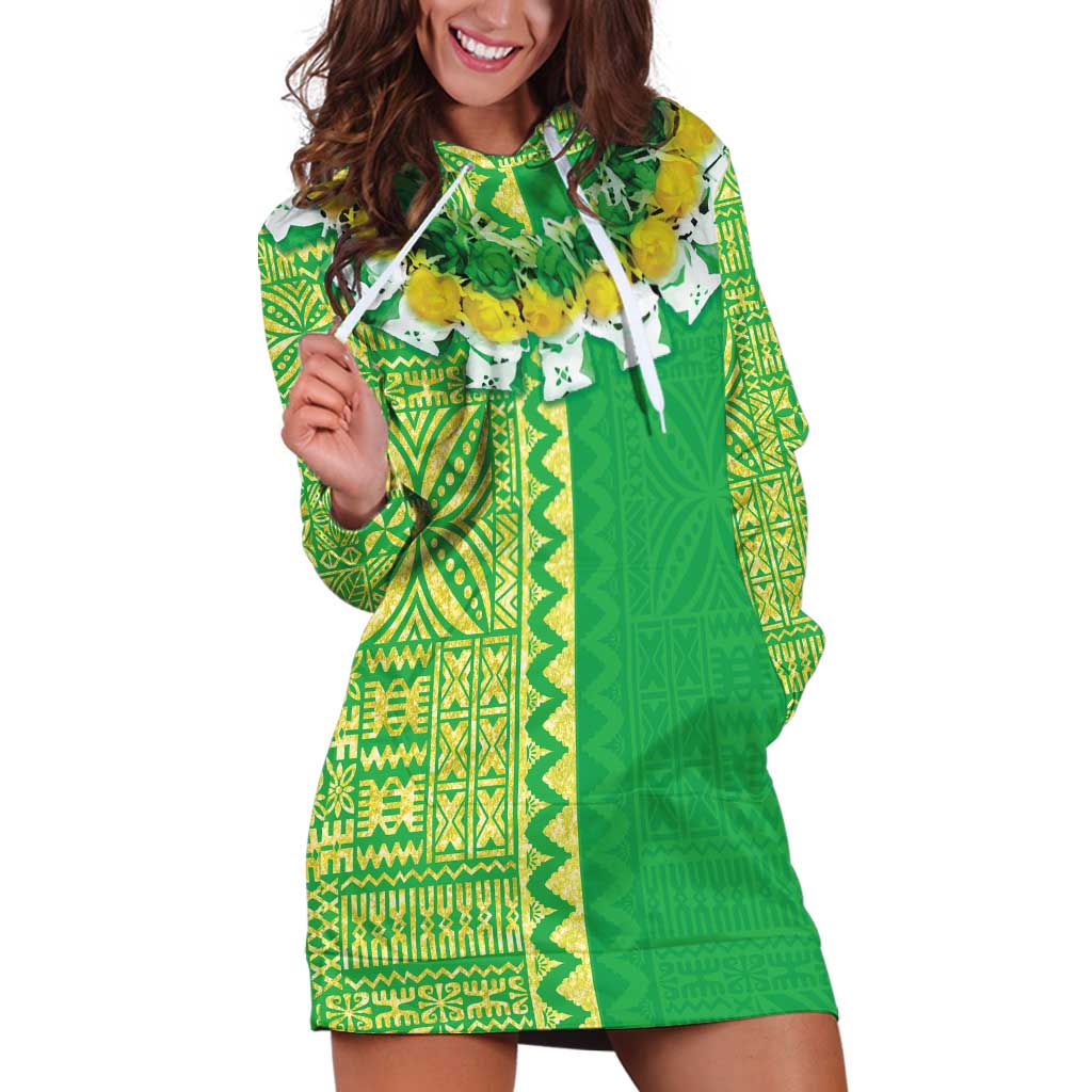 Fiji Lovoni Hoodie Dress Fijian Tapa Salusalu Green Glitter