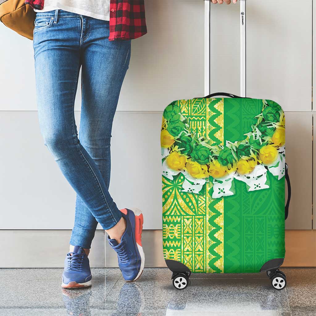 Fiji Lovoni Luggage Cover Fijian Tapa Salusalu Green Glitter