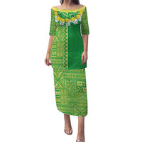 Fiji Lovoni Puletasi Fijian Tapa Salusalu Green Glitter