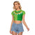 Fiji Lovoni Raglan Cropped T Shirt Fijian Tapa Salusalu Green Glitter