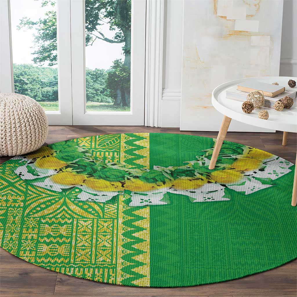 Fiji Lovoni Round Carpet Fijian Tapa Salusalu Green Glitter