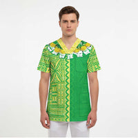 Fiji Lovoni Scrub Top Fijian Tapa Salusalu Green Glitter - Polynesian Pride