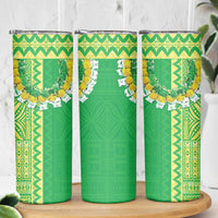 Fiji Lovoni Skinny Tumbler Fijian Tapa Salusalu Green Glitter