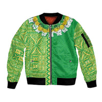 Fiji Lovoni Sleeve Zip Bomber Jacket Fijian Tapa Salusalu Green Glitter