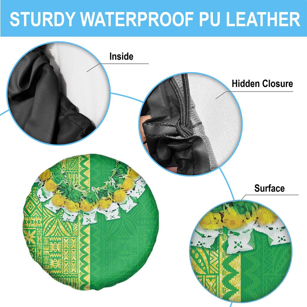 Fiji Lovoni Spare Tire Cover Fijian Tapa Salusalu Green Glitter