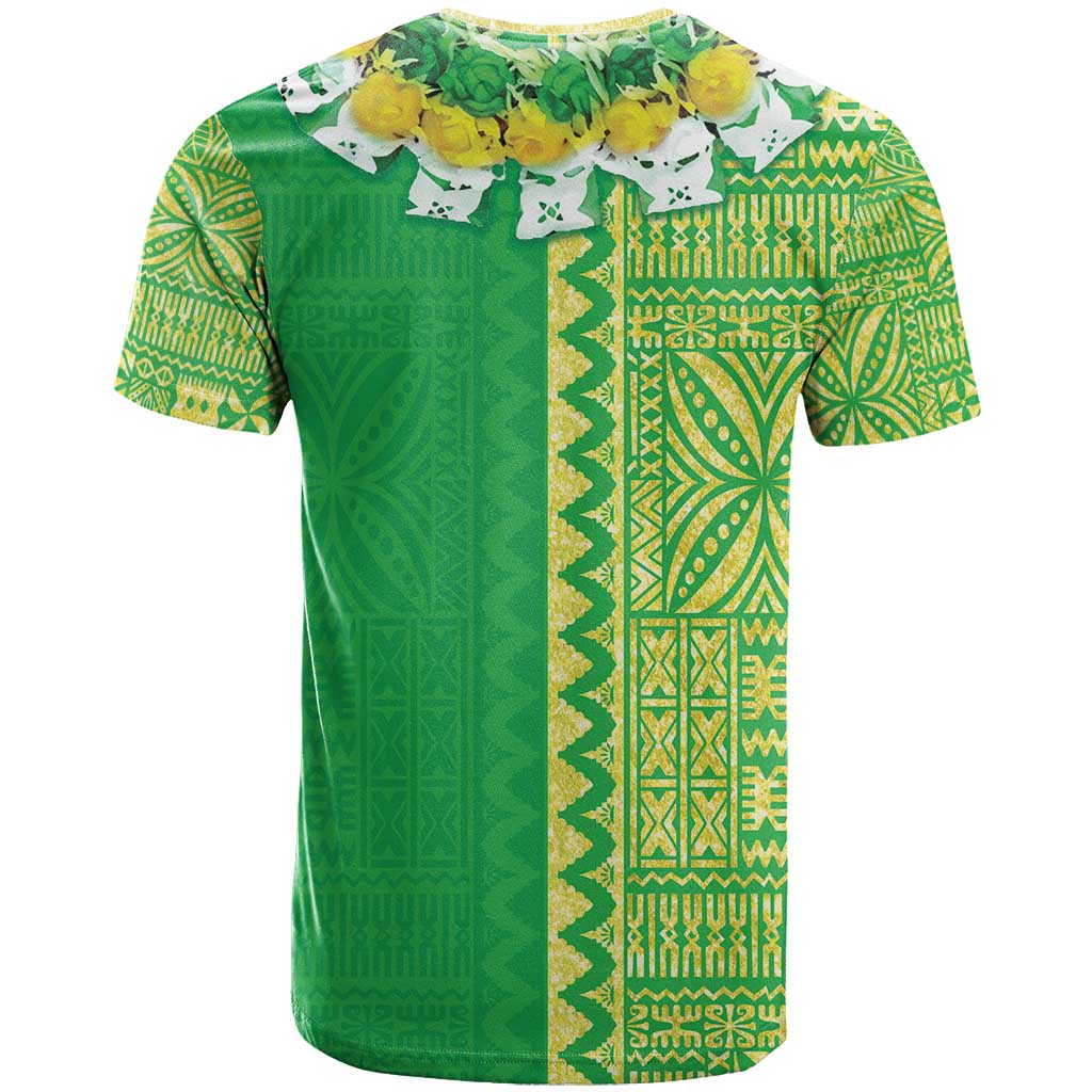 Fiji Lovoni T Shirt Fijian Tapa Salusalu Green Glitter
