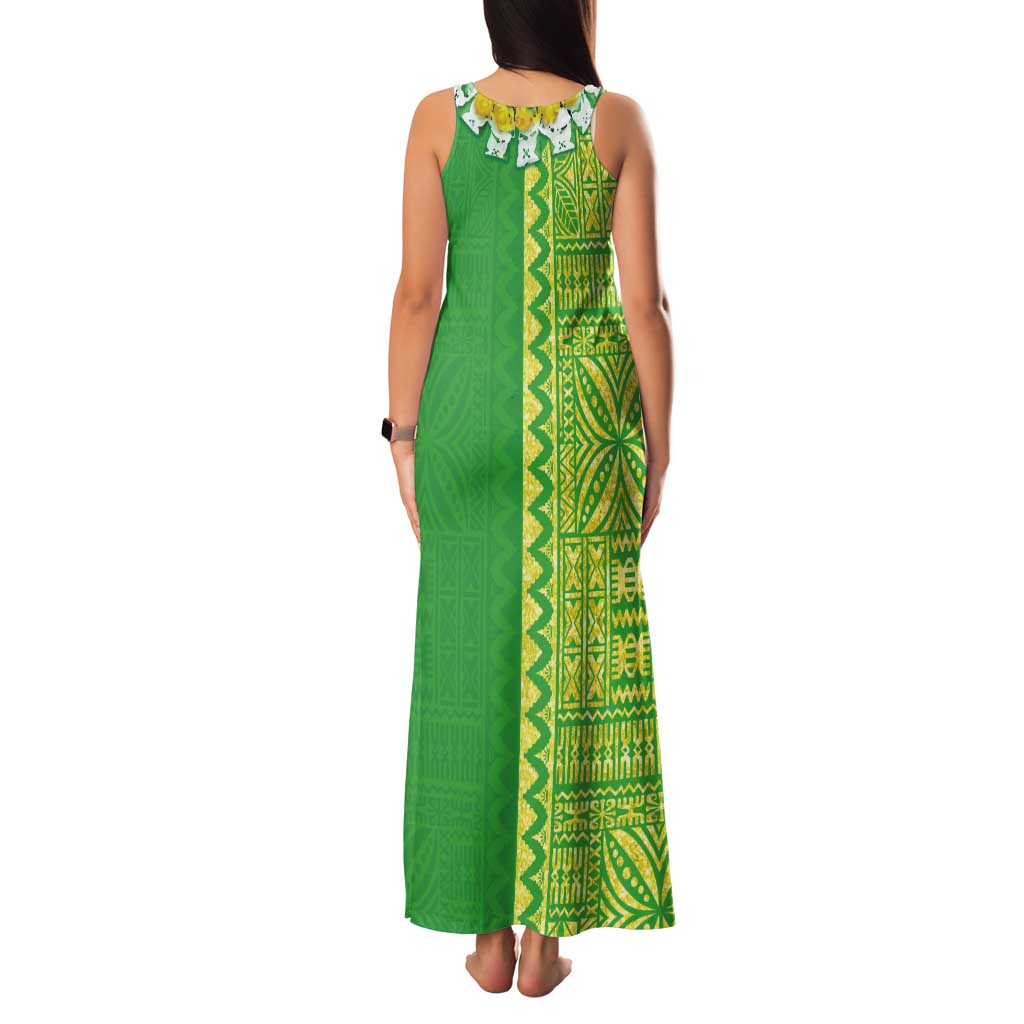 Fiji Lovoni Tank Maxi Dress Fijian Tapa Salusalu Green Glitter