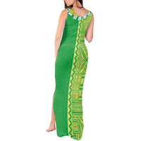 Fiji Lovoni Tank Maxi Dress Fijian Tapa Salusalu Green Glitter