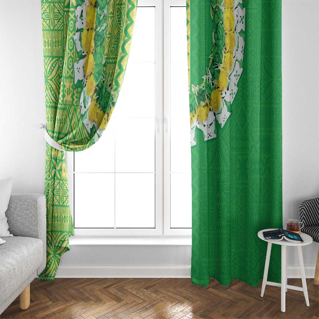 Fiji Lovoni Window Curtain Fijian Tapa Salusalu Green Glitter
