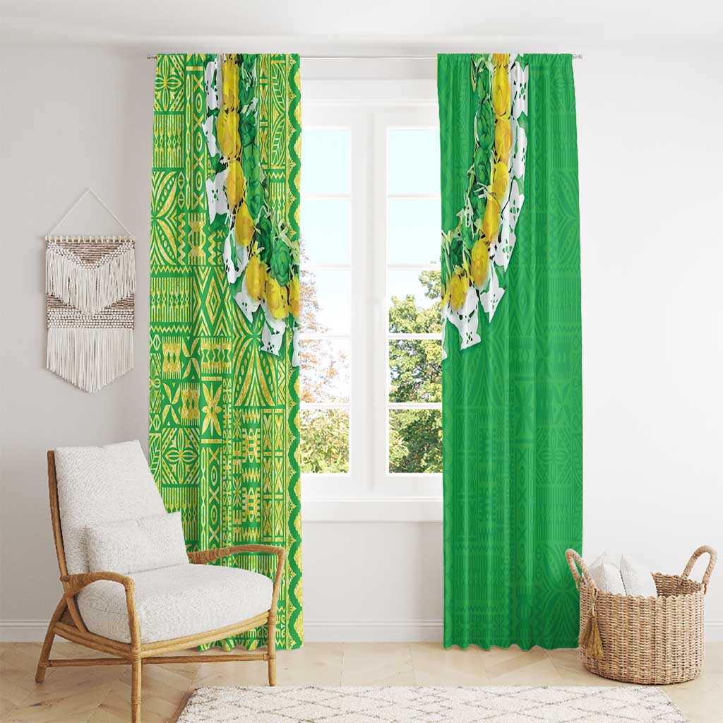 Fiji Lovoni Window Curtain Fijian Tapa Salusalu Green Glitter