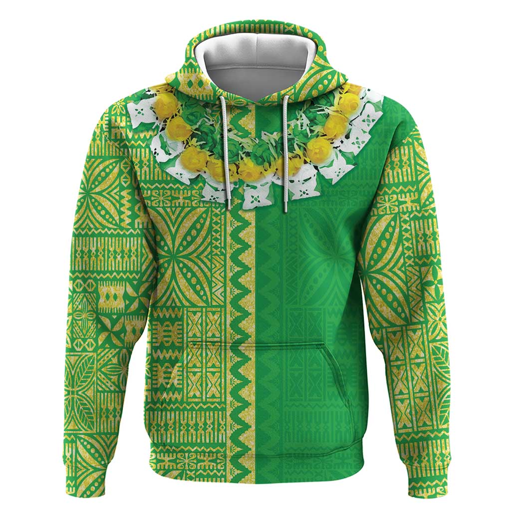Fiji Lovoni Zip Hoodie Fijian Tapa Salusalu Green Glitter